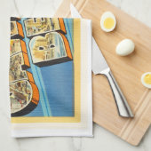 Galvestonのビーチのテキサス州TXのヴィンテージ旅行記念品 キッチンタオル (四つ折り)