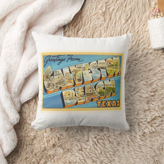 Galvestonのビーチのテキサス州TXのヴィンテージ旅行記念品 クッション (ブランケット)