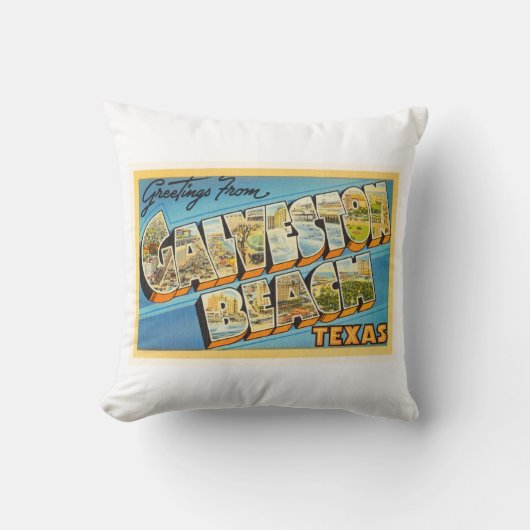 Galvestonのビーチのテキサス州TXのヴィンテージ旅行記念品 クッション (正面)