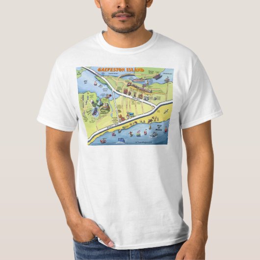 Galvestonテキサス州の漫画の地図 Tシャツ (正面)