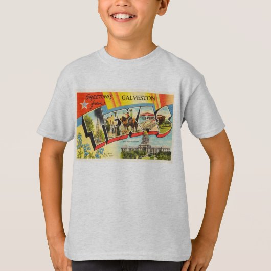 Galvestonテキサス州TXの古いヴィンテージ旅行記念品 Tシャツ (正面)