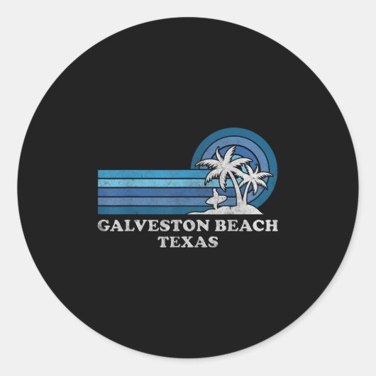 Galveston Beach Texas Family Summer Vacation Vinta ラウンドシール (正面)