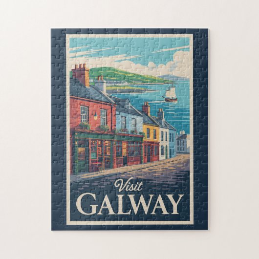 Galway Ireland Illustration Travel Art Vintage ジグソーパズル (縦)