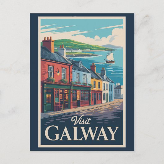 Galway Ireland Illustration Travel Art Vintage ポストカード (正面)