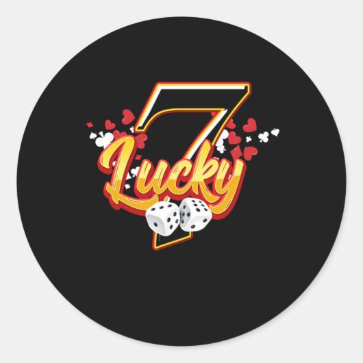 Gambler Casino Lucky 7 Seven Dice Game Gambling ラウンドシール (正面)