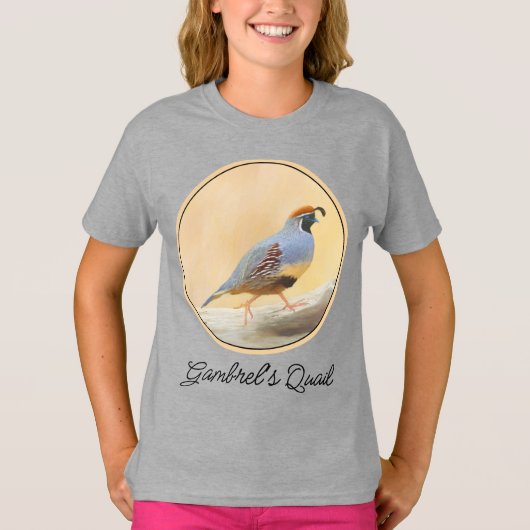 Gambrel's Quail Painting Original Bird Art T-Shirt Tシャツ (正面)