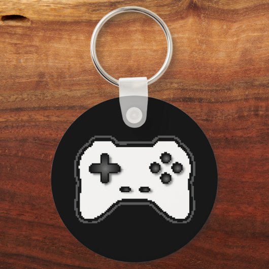Game Controller Black White 8bit Video Game Style キーホルダー (裏面)