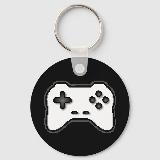 Game Controller Black White 8bit Video Game Style キーホルダー (裏面)