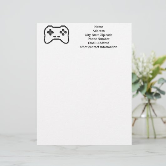 Game Controller Black White 8bit Video Game Style  レターヘッド (スタンド正面)