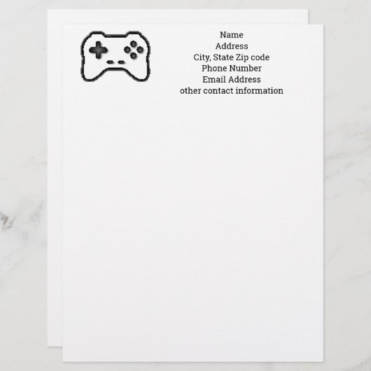 Game Controller Black White 8bit Video Game Style レターヘッド (正面/裏面)