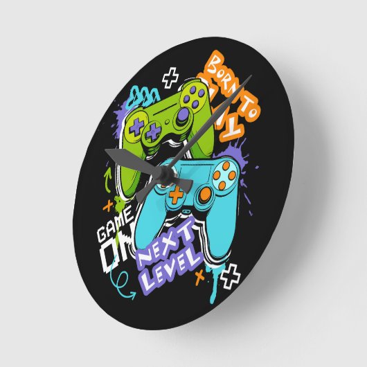 Game controllers Graffiti Gaming Born To Play ラウンド壁時計 (傾斜)