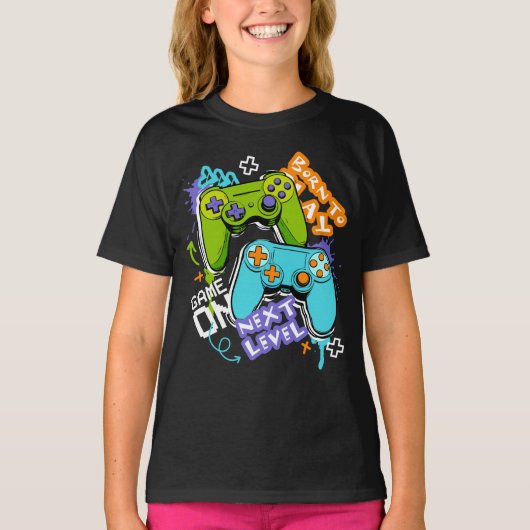Game controllers Graffiti  Gaming Born To Play  Tシャツ (正面)