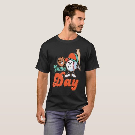Game Day Baseball And Softball Fan Groovy Play Pla Tシャツ (正面フル)