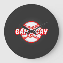 Game Day Cracked Baseball Sports Graphic ラージ壁時計