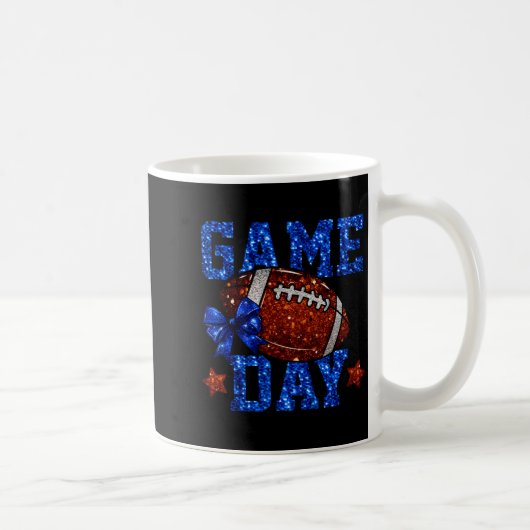 Game Day Football Season Football Mama Blue Bow Ch コーヒーマグカップ (右)