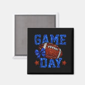 Game Day Football Season Football Mama Blue Bow Ch マグネット (正面/裏面)