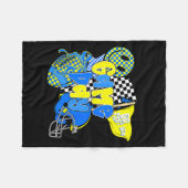 Game Day Football Team Srit Checkered Blue &amp; G フリースブランケット (正面(横))