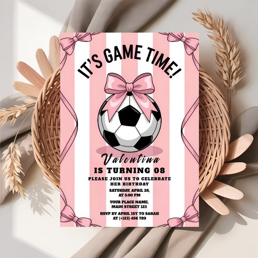 Game Day Girl Soccer Pink Bow 招待状