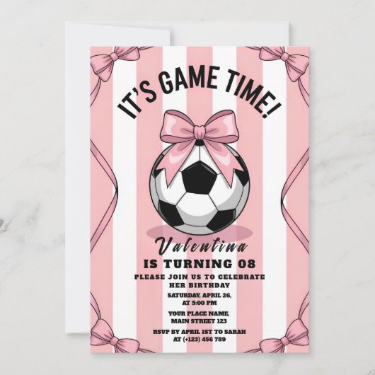 Game Day Girl Soccer Pink Bow 招待状 (正面)