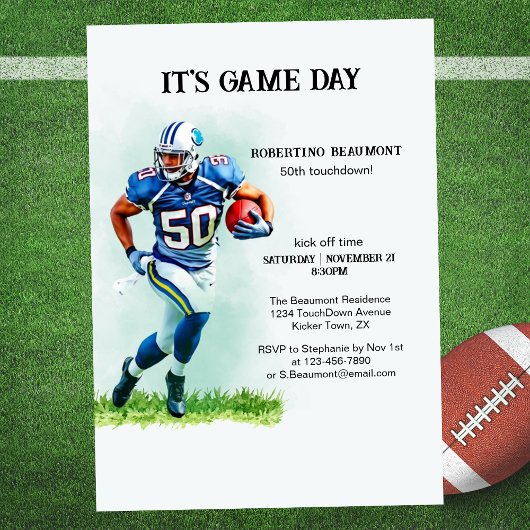 Game Day Running American Football 50th birthday 招待状