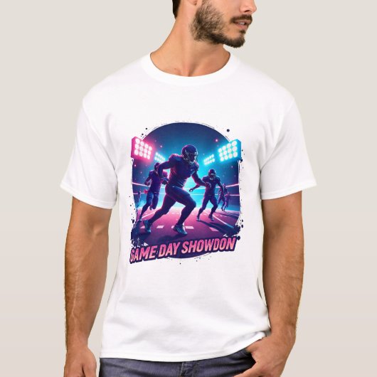 Game Day Showdown – Neon Football Action Graphic Tシャツ (正面)