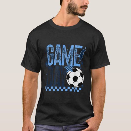 Game Day Soccer Season Retro Light Blue Checkered  Tシャツ (正面)