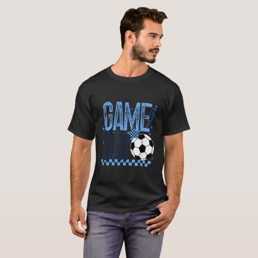 Game Day Soccer Season Retro Light Blue Checkered  Tシャツ (正面フル)