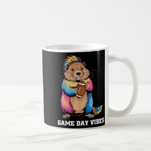 Game Day Vibes Tribal Groundhog Holding Football F コーヒーマグカップ (右)