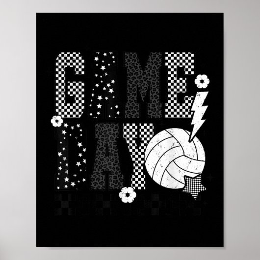 Game Day Volleyball Checkered Funny Volleyball  ポスター (正面)
