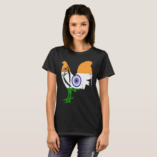 Game fowl India Indian flag gaff rooster Gamefowl Tシャツ (正面フル)