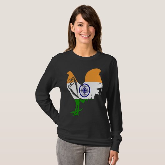 Game fowl India Indian flag gaff rooster Gamefowl  Tシャツ (正面フル)