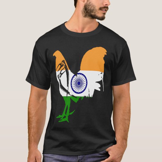 Game fowl India Indian flag gaff rooster Gamefowl  Tシャツ (正面)
