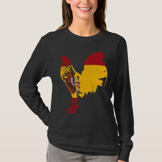Game fowl Spain Spanish flag gaff rooster Gamefowl Tシャツ (正面)