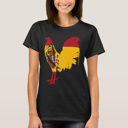 Game fowl Spain Spanish flag gaff rooster Gamefowl Tシャツ (正面)