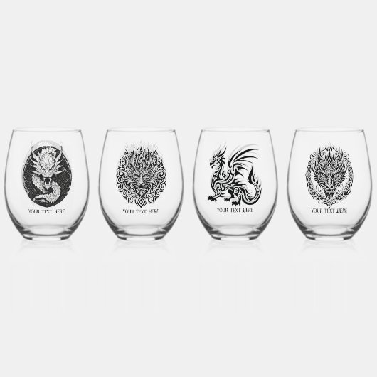 Game Night Unique Dragons 4 Personalize Text ステムなしワイングラス (正面)