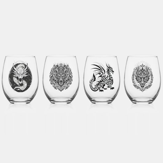 Game Night Unique Dragons 4 Personalize Text ステムなしワイングラス (裏面)