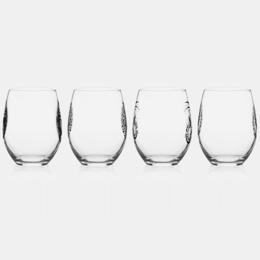 Game Night Unique Dragons 4 Personalize Text ステムなしワイングラス (左)