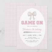 Game On 野球ボウ ピンク ギンガム プレッピー 5歳 招待状 (正面/裏面)