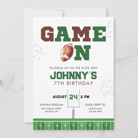 Game On American Football Birthday Invitation 招待状 (正面)