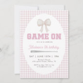 Game On Baseball Bow Pink Gingham Preppy 5th 招待状 (正面)