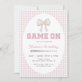 Game On Baseball Bow Pink Gingham Preppy 5th  招待状