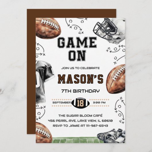 Game On Football Birthday Party Invitation 招待状 (正面/裏面)