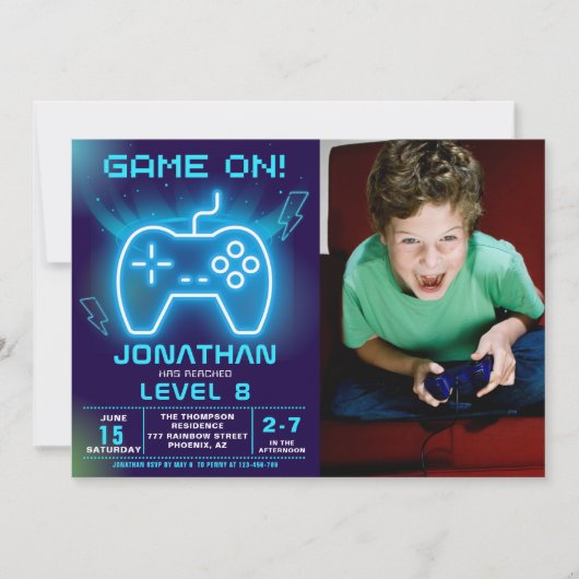 Game on Fun Birthday Boy  招待状 (正面)