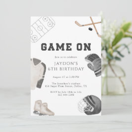 Game On Hockey Birthday Party Neutral Sports Kids  招待状