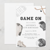 Game On Hockey Birthday Party Neutral Sports Kids  招待状 (正面/裏面)