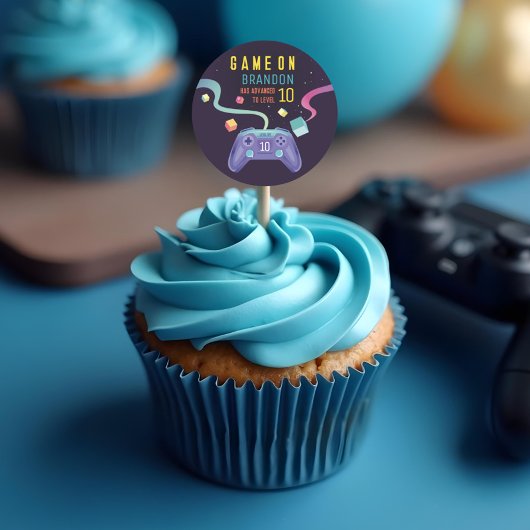 Game On Level Upおもしろいビデオゲーム誕生日パーティー ラウンドシール