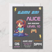 Game On Level Upおもしろいビデオゲーム誕生日パーティー 招待状 (正面)