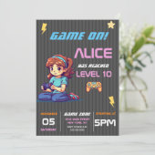 Game On Level Upおもしろいビデオゲーム誕生日パーティー 招待状 (スタンド正面)