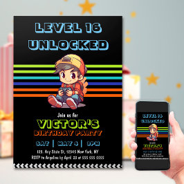 Game On Level Upおもしろいビデオゲーム誕生日パーティー 招待状