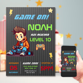 Game On Level Upおもしろいビデオゲーム誕生日パーティー 招待状